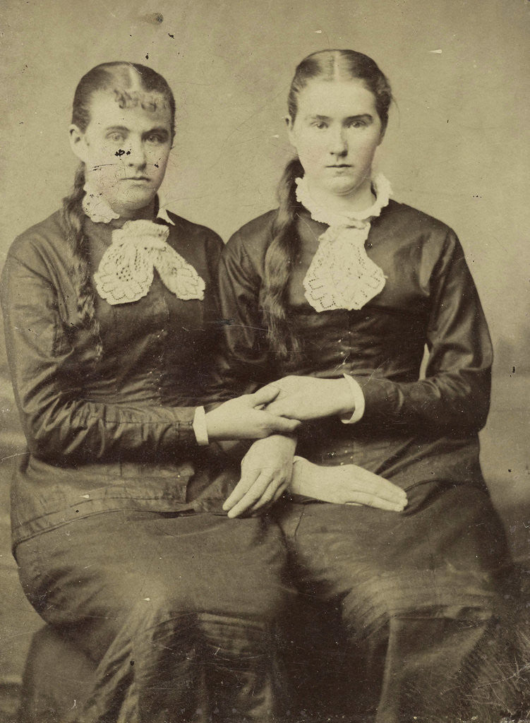 Detail of Portrait of two women sitting next to each other and holding each other's hand by Anonymous