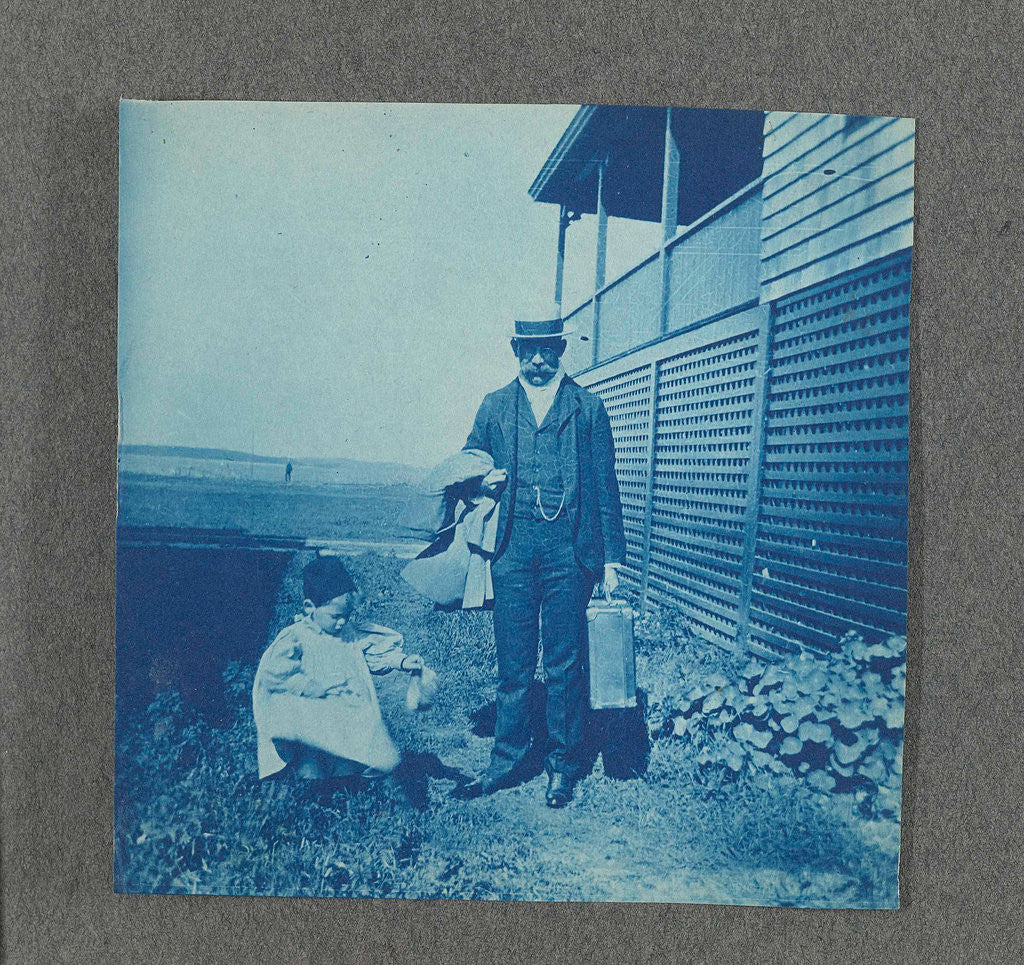 Detail of Child and a man with a briefcase in hand, United States, USA by Anonymous