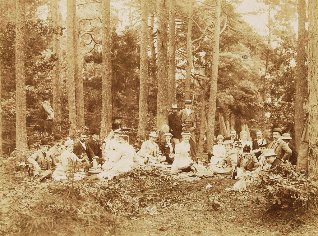 Detail of Group portrait of 23 men and women during a picnic in a forest by Henry Pauw van Wieldrecht