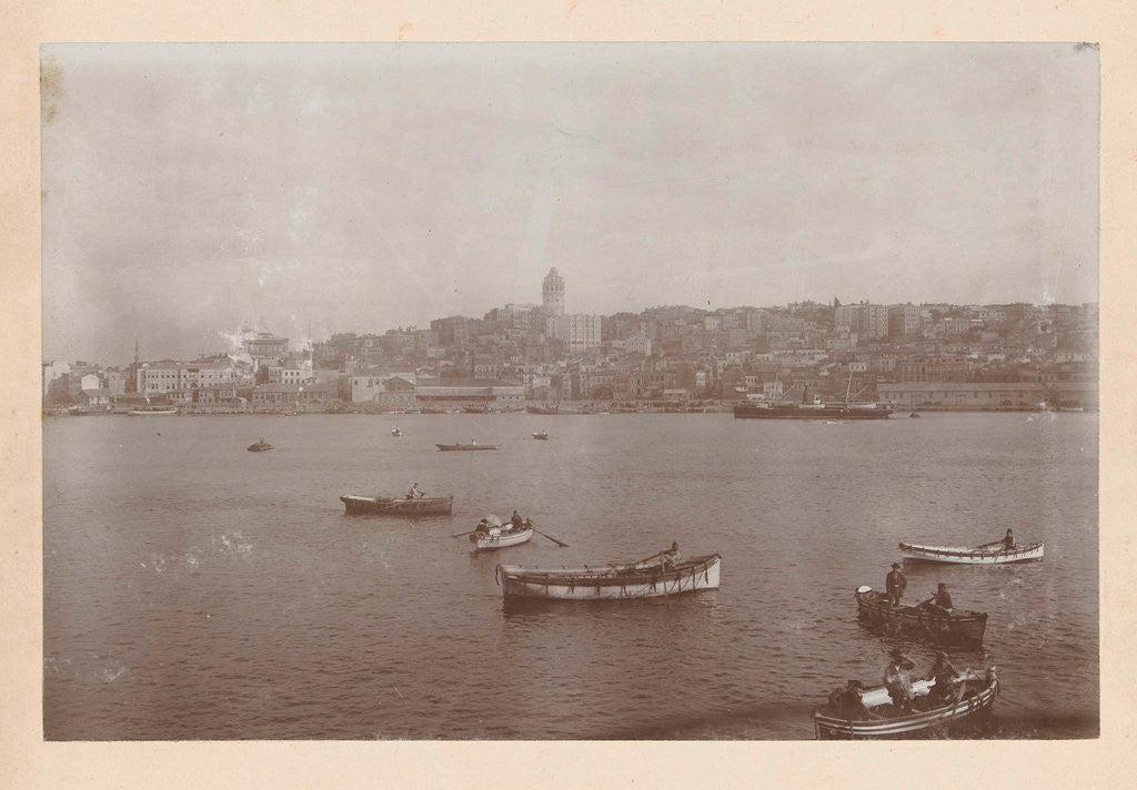 Detail of View of a city by the sea, with rowing boats in the foreground by Anonymous
