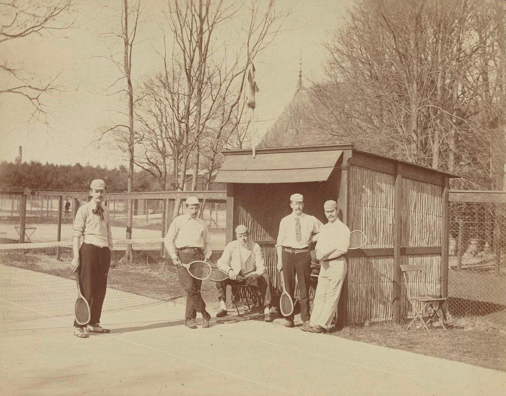 Detail of Group portrait of five men with tennis rackets on tennis court, second from right Henry Pauw van Wieldrecht by Henry Pauw van Wieldrecht