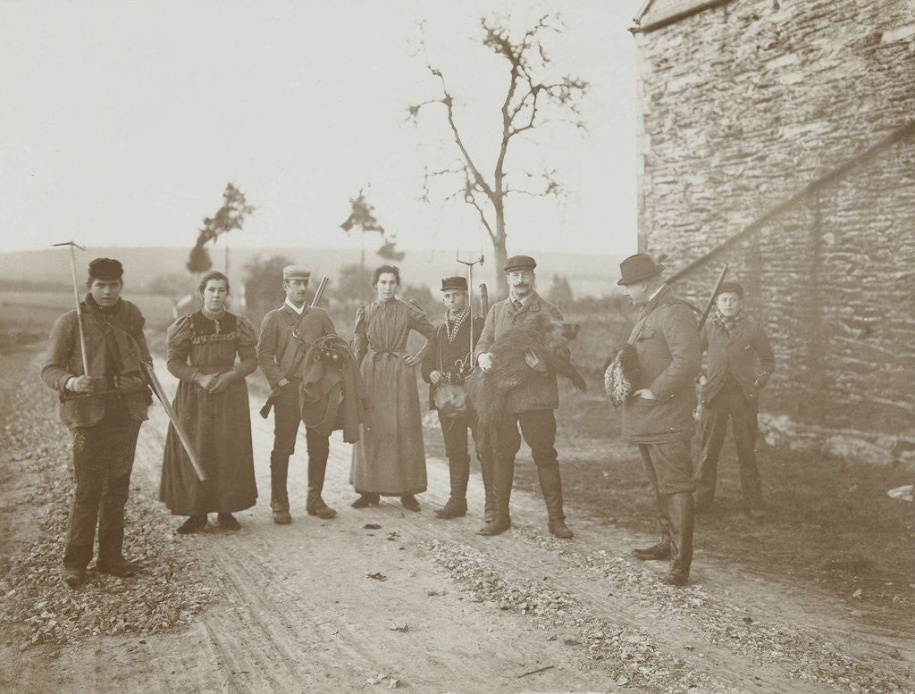 Detail of Group portrait of hunters and helpers, including a shot wild boar (third from right Henry Pauw van Wieldrecht) by Henry Pauw van Wieldrecht