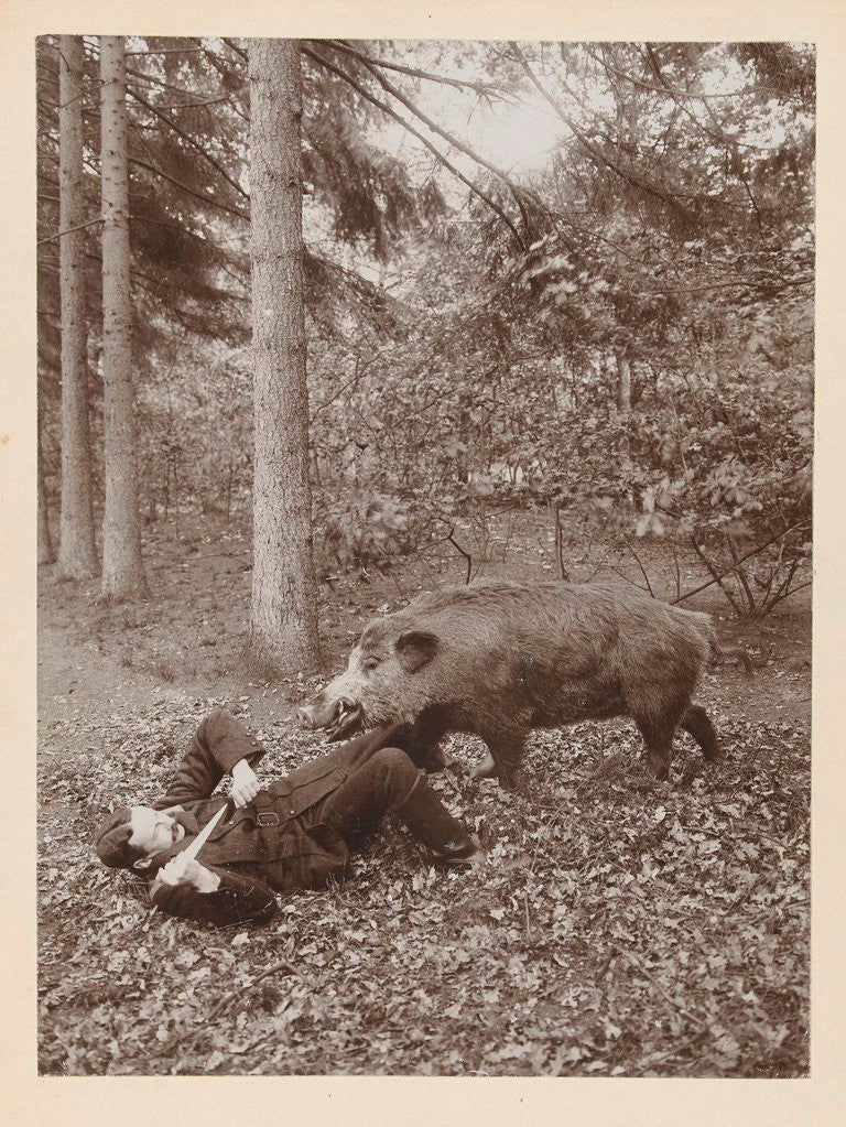 Detail of Maarten Pauw van Wieldrecht with dagger efflorescent against offensively (set up) wild boar by Henry Pauw van Wieldrecht