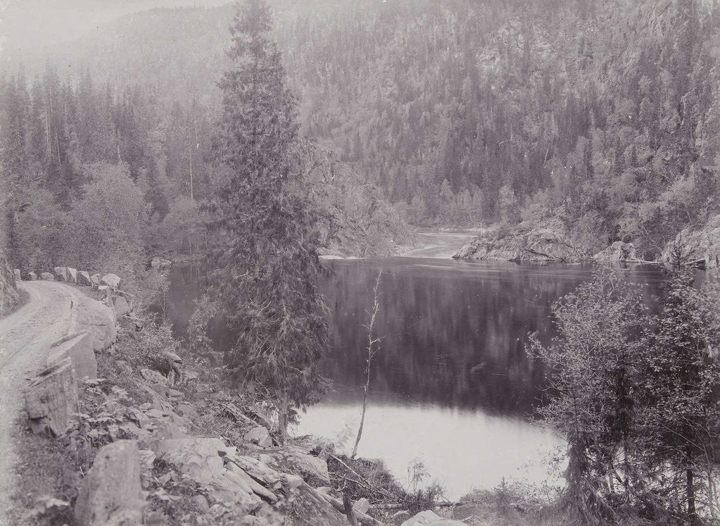 Detail of View of a lake in a mountain landscape (Norway?) by Henry Pauw van Wieldrecht