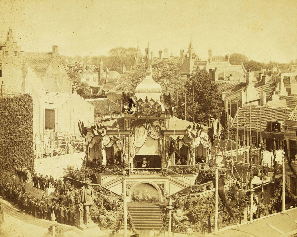 Detail of View of an exhibition area or city with Old Dutch houses, with Princess Wilhelmina by Henry Pauw van Wieldrecht