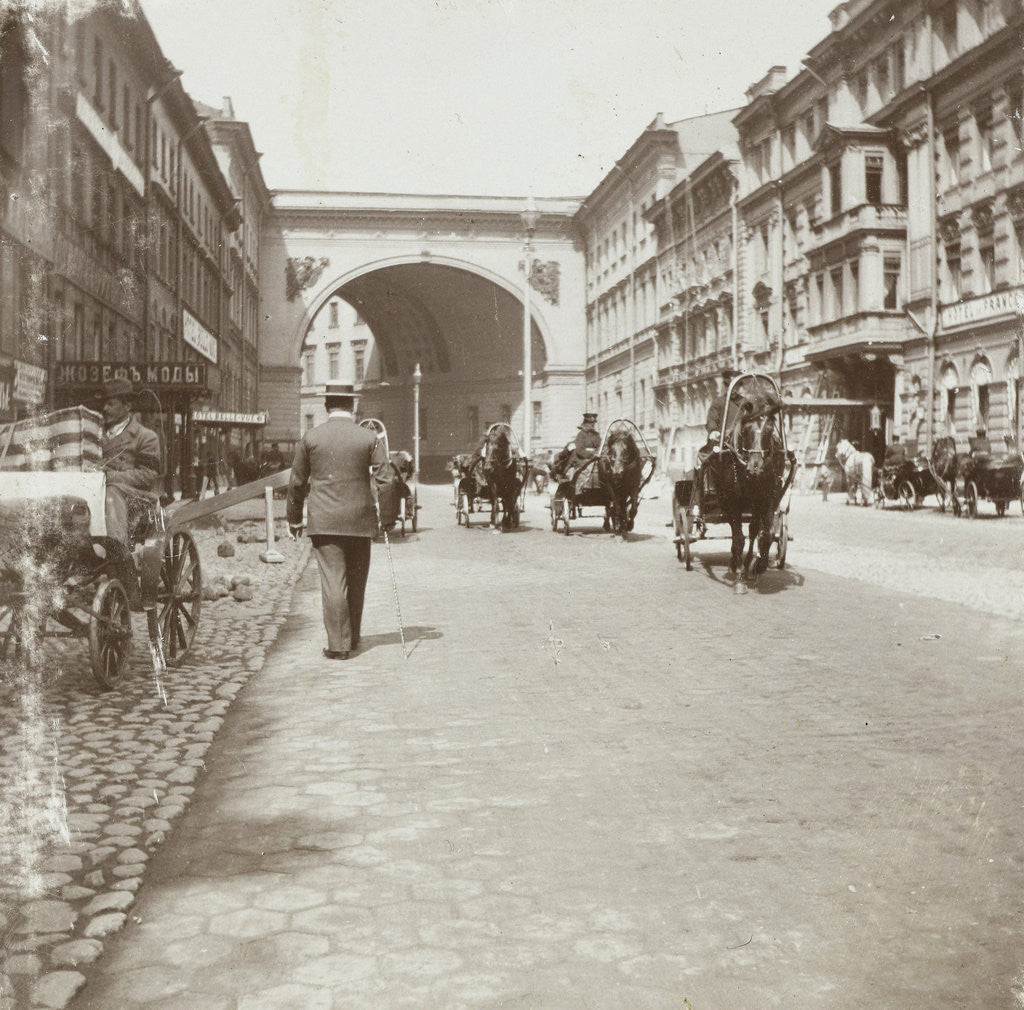 Detail of Coaches and hiker in Bolshaya Morskaya ulitsa, St. Petersburg by Henry Pauw van Wieldrecht