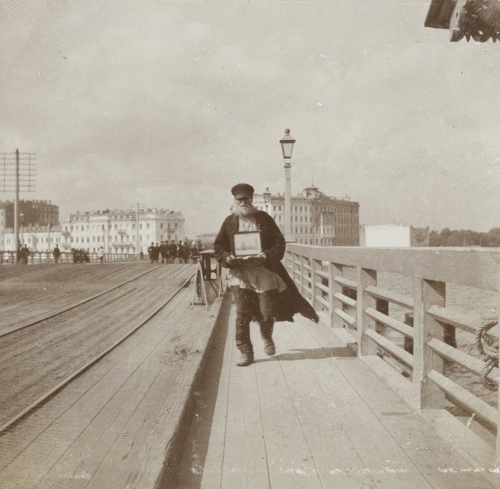 Detail of Man walks across a bridge across the Neva in St. Petersburg, Russia by Henry Pauw van Wieldrecht