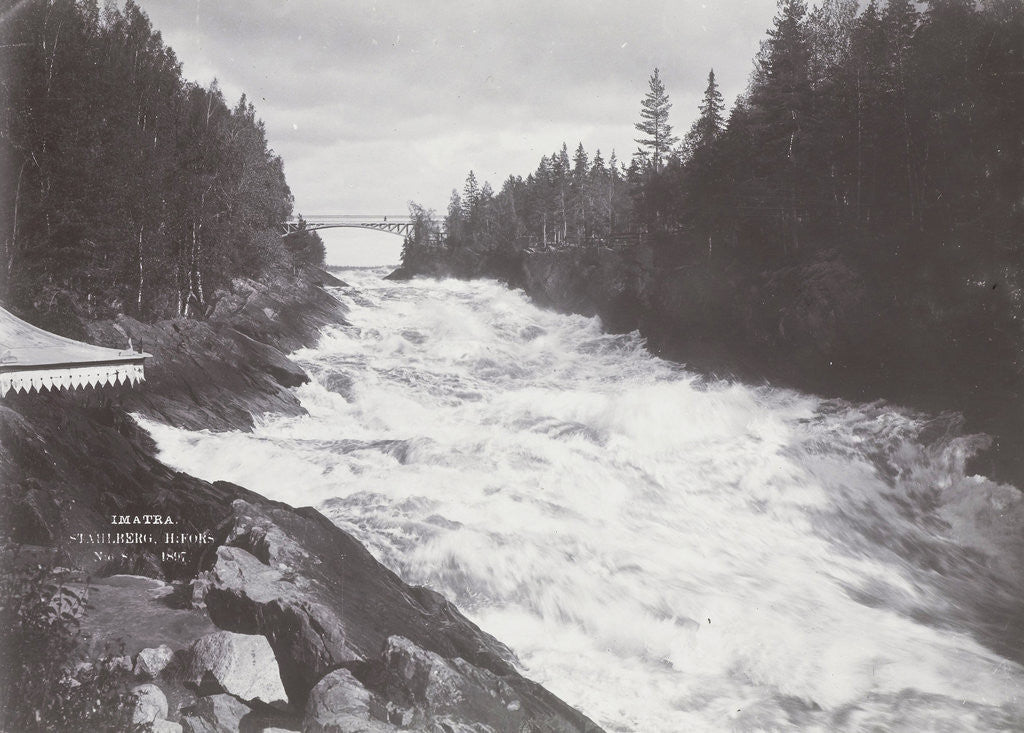 Detail of Rapids Imatra in Finland with a view of a bridge over the river by Henry Pauw van Wieldrecht