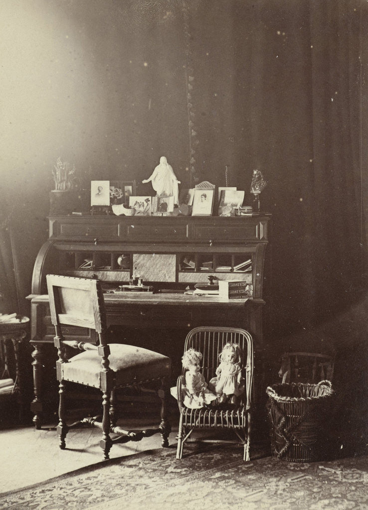 Detail of A room with writing table in mansion in Utrecht The Netherlands, on the desk are pictures and statues by Henry Pauw van Wieldrecht