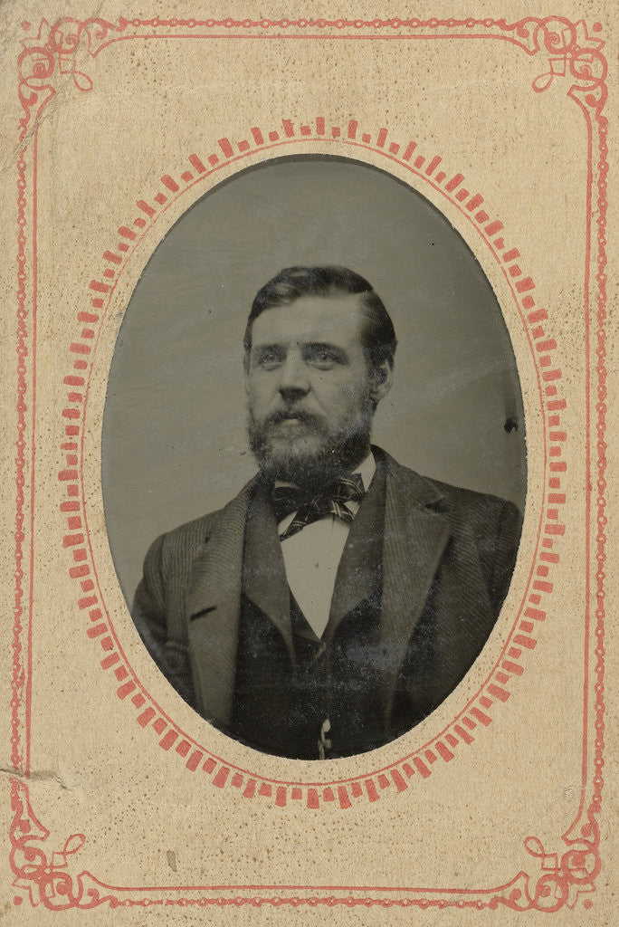 Detail of Portrait of a Man, United States, in a paper mat with an advertisement for clothing (Jackson's Home-Made Suits, Pittsburgh, PA) by Anonymous