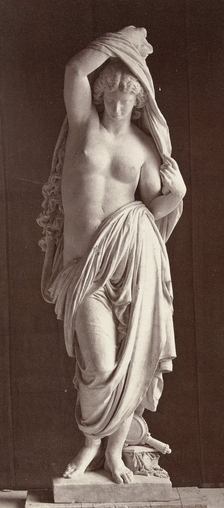 Detail of Marble statue of a naked woman draped with cloth body by Louis-Emile Durandelle