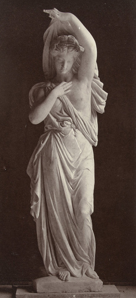 Detail of Marble statue of a woman in gown with partially bare torsos by Louis-Emile Durandelle