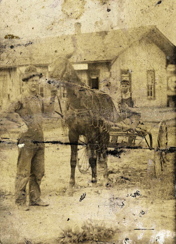 Detail of Two men, a horse and cart by Anonymous