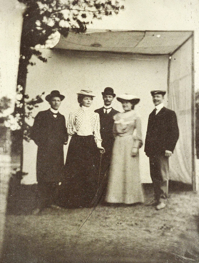 Detail of Two women and a man posing by Anonymous