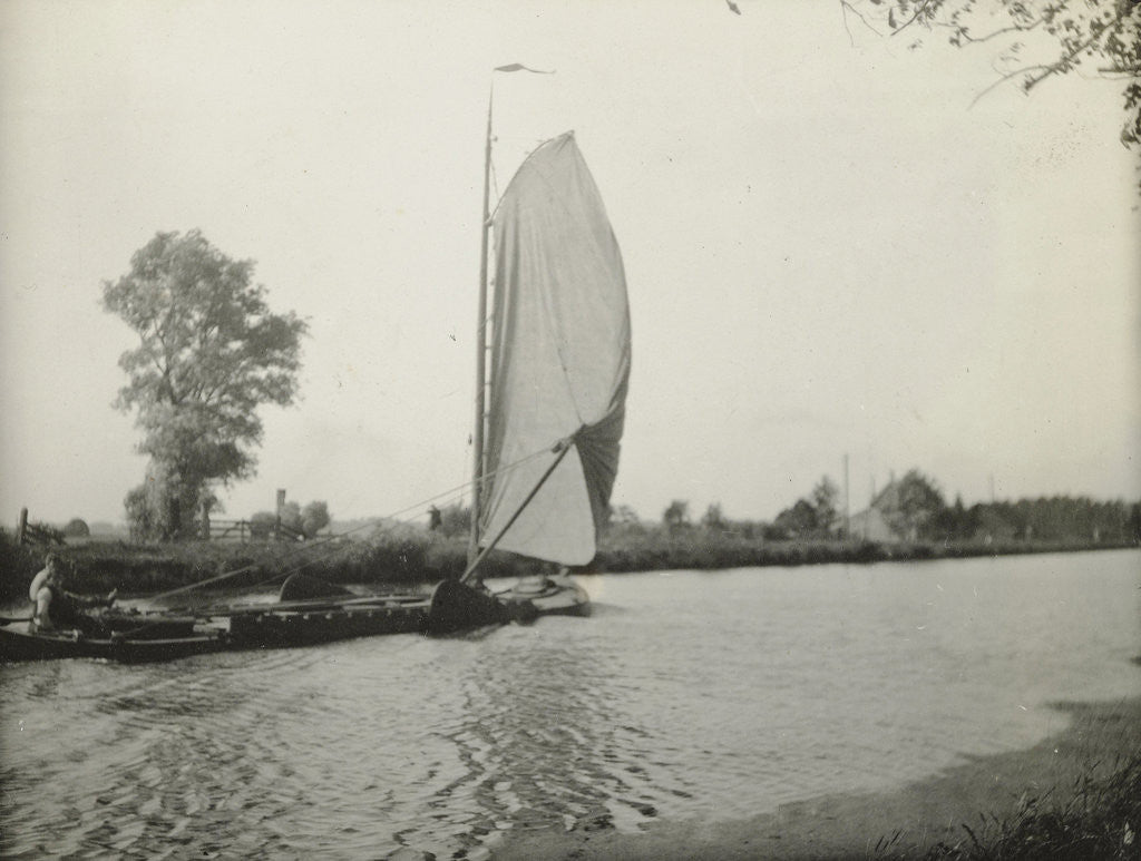 Detail of Sight over a channel (?), The Netherlands, with a sailing ship by Anonymous