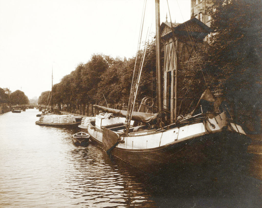 Detail of Sailing boats in a canal and a wooden crane, Netherlands by Anonymous