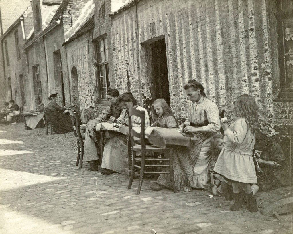 Detail of Street and women lacemaking by Anonymous