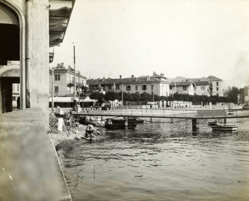Detail of City on the coast, with a pier, possibly in Italy by Anonymous