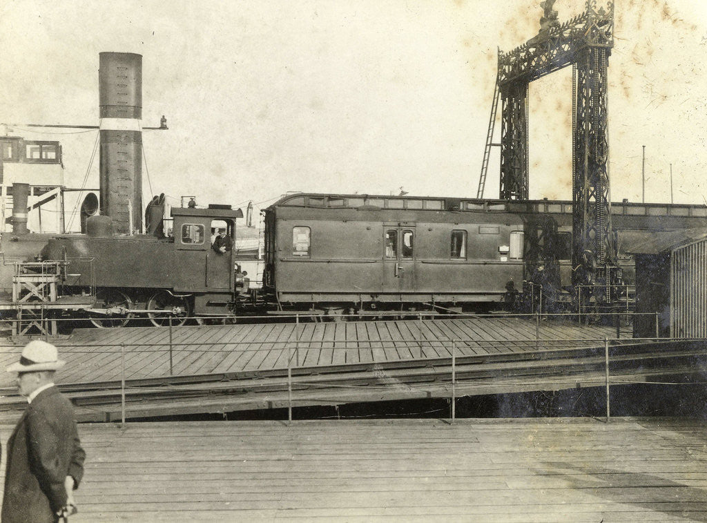 Detail of Locomotive and train at a railway yard by Anonymous