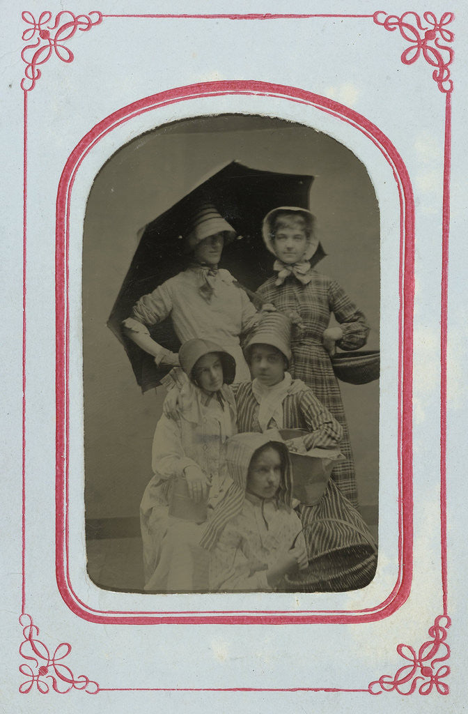 Detail of Group portrait of five women and girls, dressed as fruit pickers by F.H. Smith