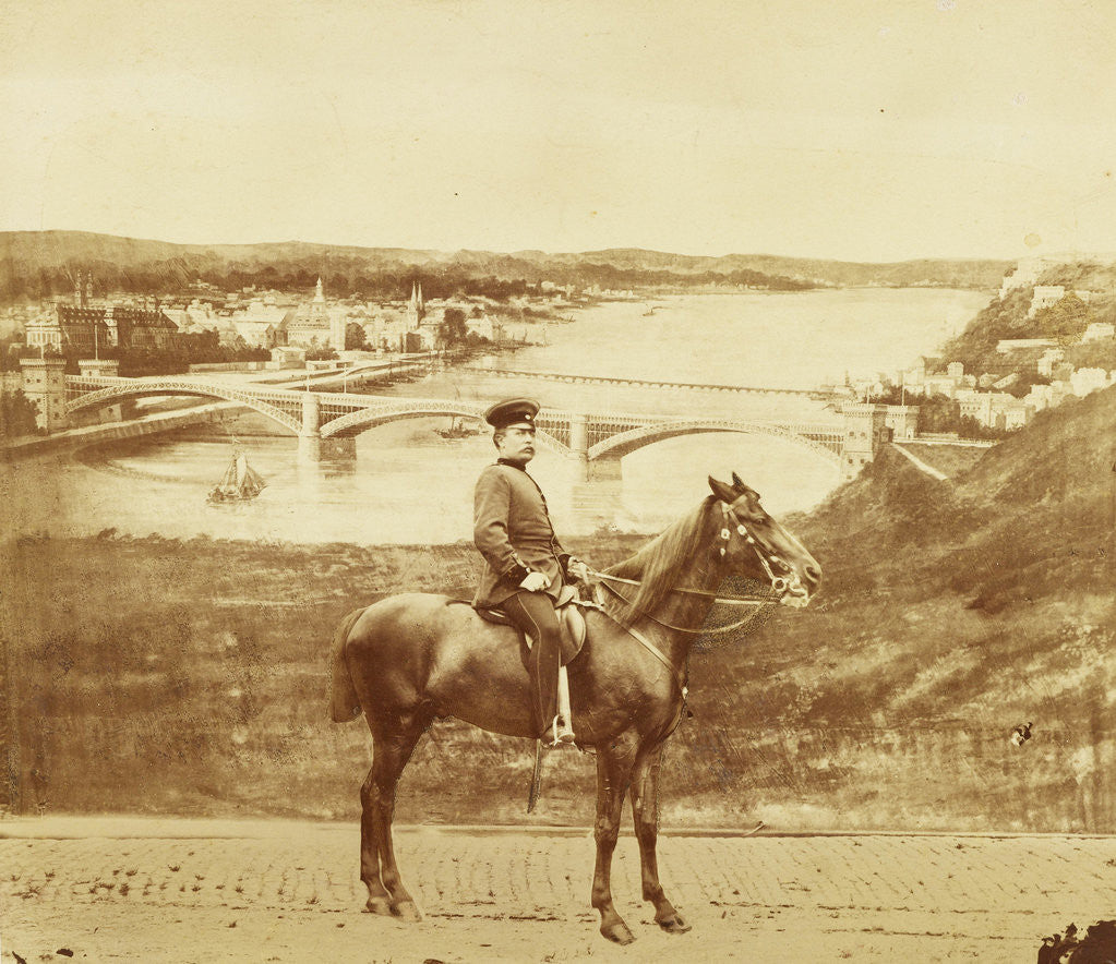 Detail of Man on horseback for a painted backdrop by Anonymous