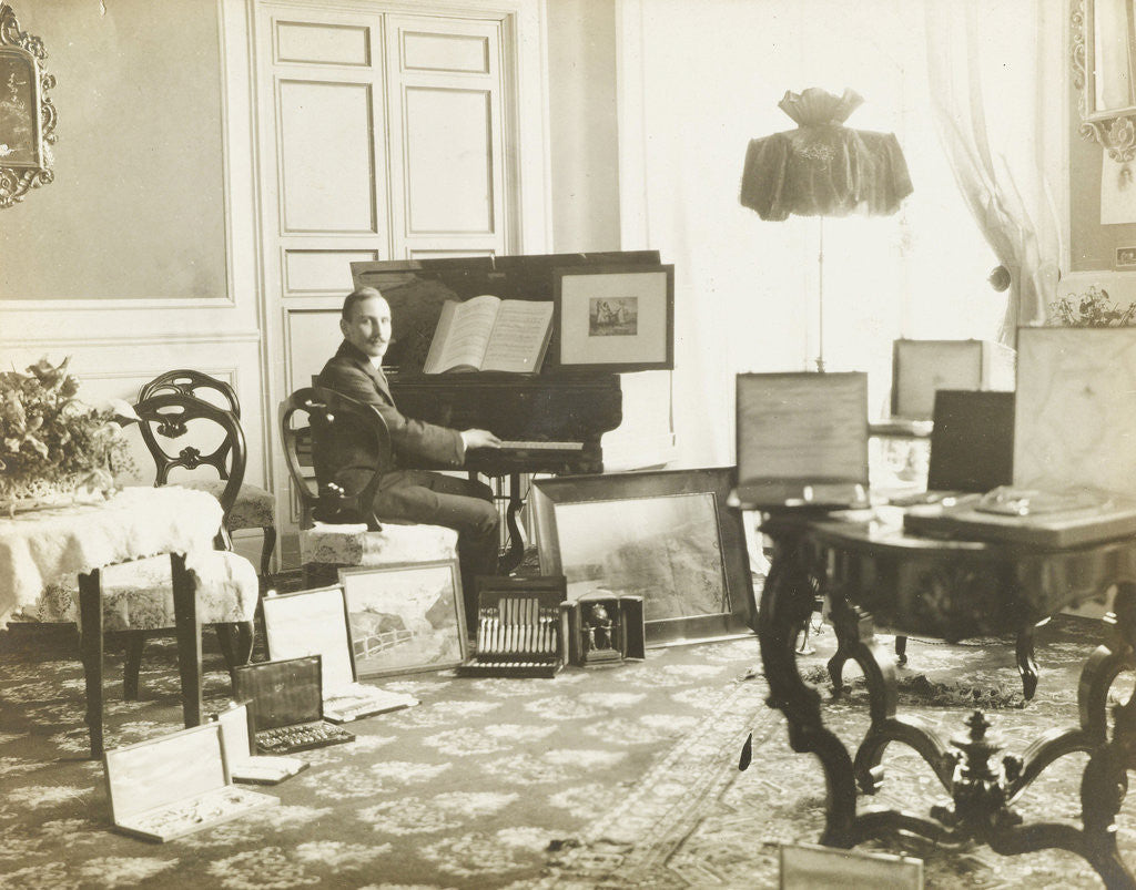 Detail of Unknown man, possibly Miko, sitting behind a piano by Anonymous