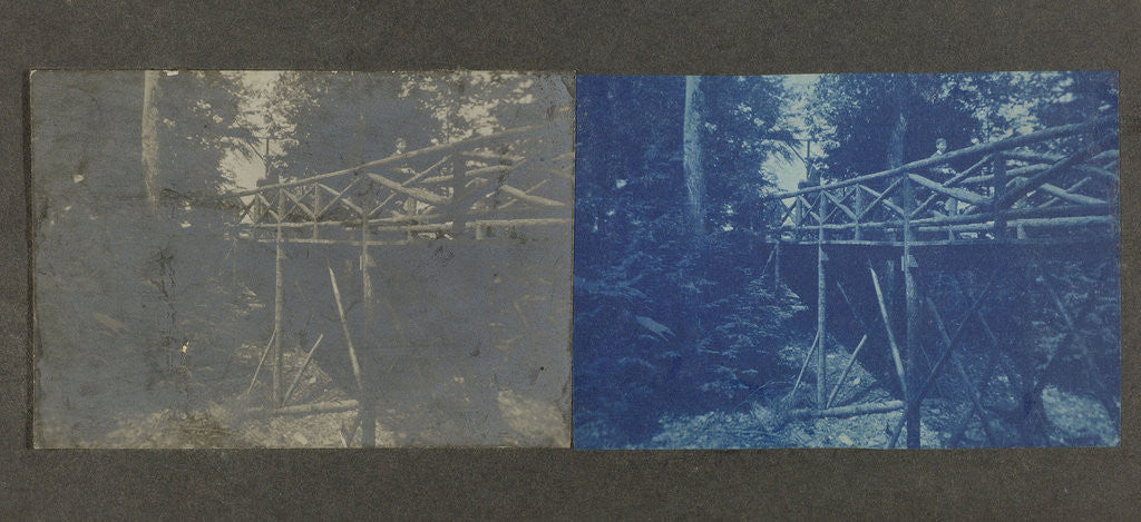Detail of Young man standing on a wooden bridge, USA by Anonymous