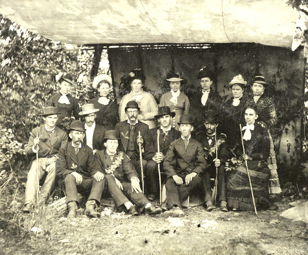 Detail of Group portrait of hikers in a makeshift studio by Anonymous