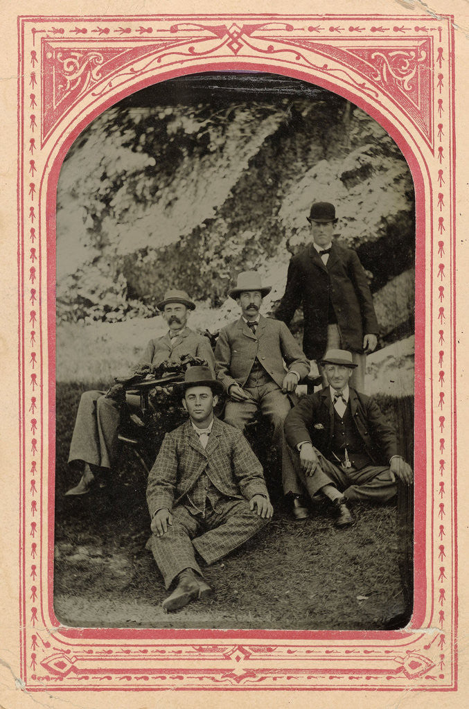 Detail of Group portrait of five men, Rocky Point (Amusement Park) by John Hiram Aylsworth
