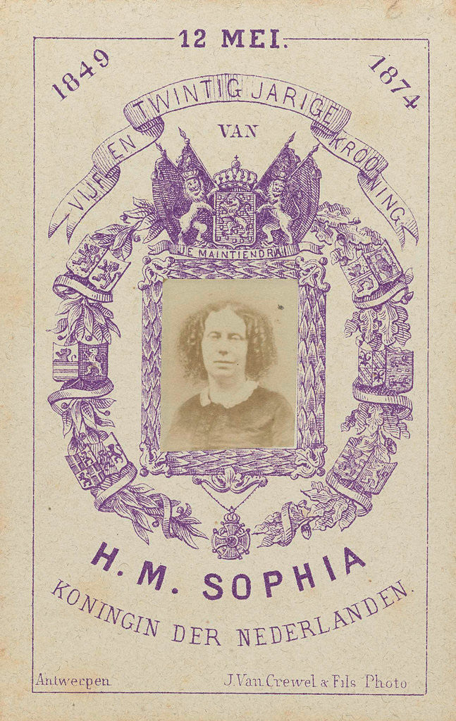 Detail of Portrait of Queen Sophie, in a lithographic border decoration by J. Van Crewel & Fils