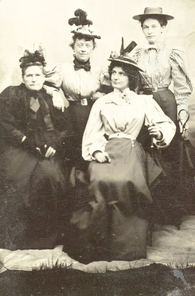 Detail of Portrait of four women, Mat printed representation of the studio by Anonymous