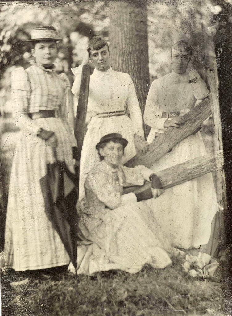 Detail of Portrait of four women at a fence and trees by Anonymous