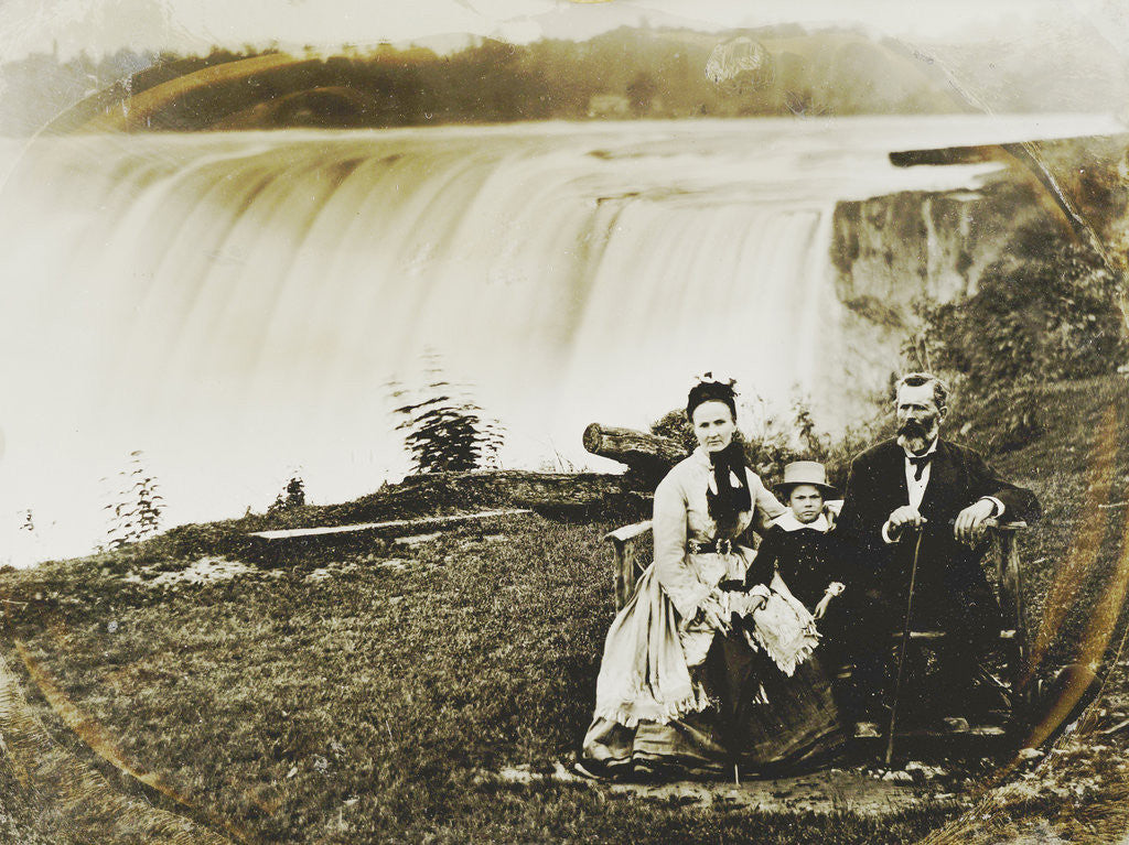 Detail of Group portrait of a man, woman and boy with Niagara Falls in the background by Edward Davis