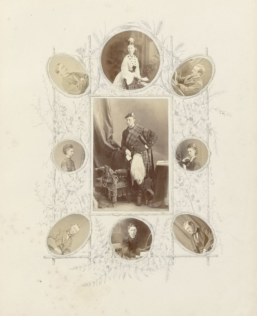 Detail of Photo album with pictures surrounded by pen drawings by Anonymous
