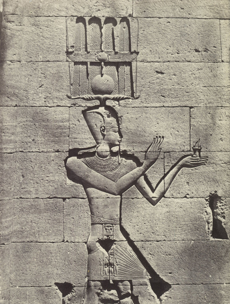 Detail of Emperor Augustus as a pharaoh on the back wall of the sanctuary of the temple of Kalabsja, Nubia by Gide et J. Baudry