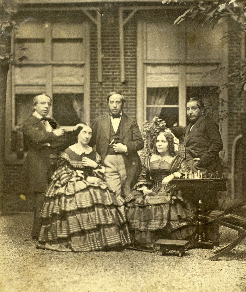 Detail of Group portrait of Euphrosine Asser Oppenheim with her brothers and her sister Elisa Beer-Oppenheim in a garden by Eduard Isaac Asser