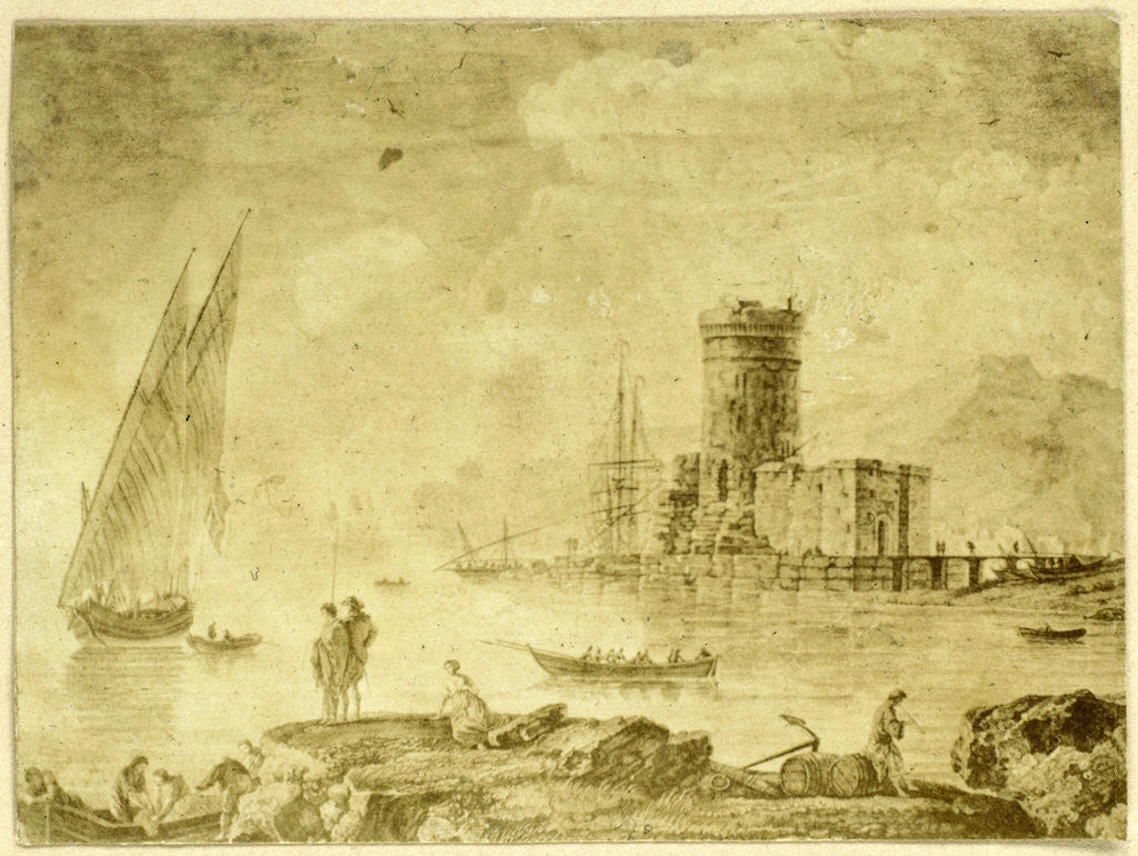 Detail of Drawing 'La mer calme with ship on calm water by Eduard Isaac Asser