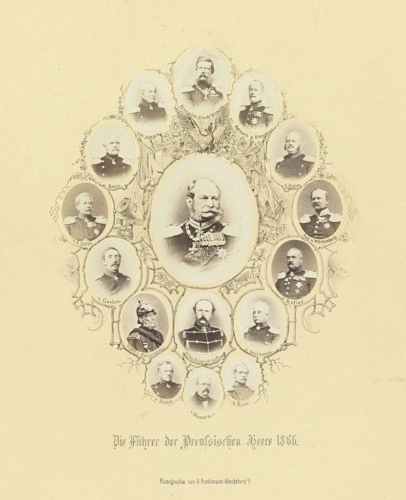 Detail of Portrait of King Wilhelm I of Prussia, surrounded by smaller portraits of Bismarck and his generals by H. Prothmann