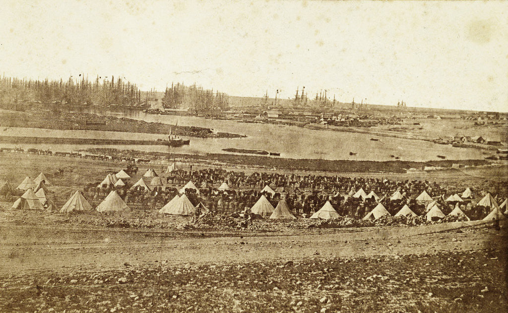 Detail of Port of Balaklava with ships and tents, during the Crimean War by James Robertson