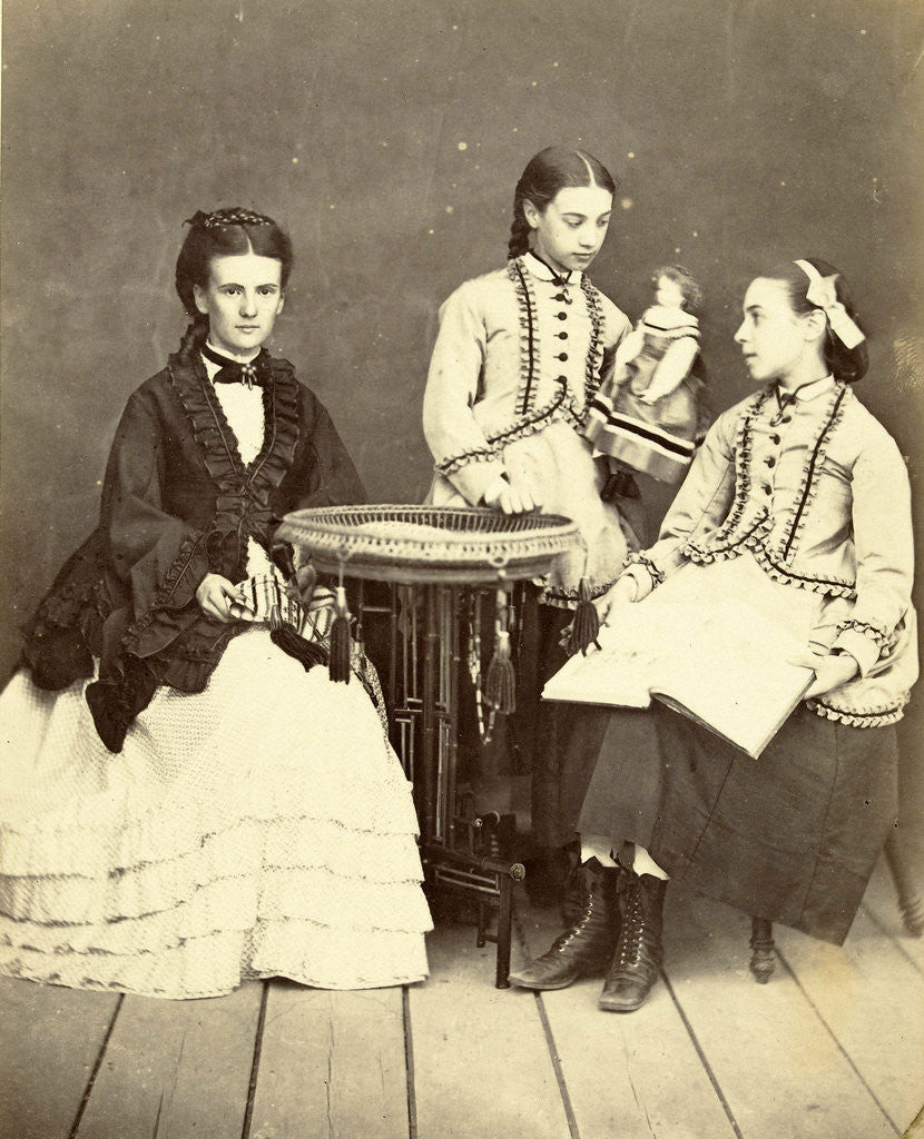 Detail of Portrait of a woman and two girls by L. Thoyot