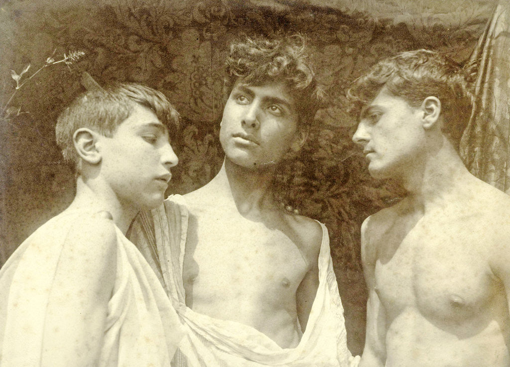 Detail of Portrait of three boys with bare torsos, Taormina, Sicily, Italy by Anonymous