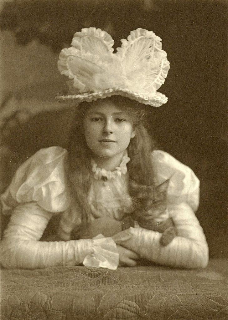 Detail of Portrait of a girl with hat and cat by Walter Barnett