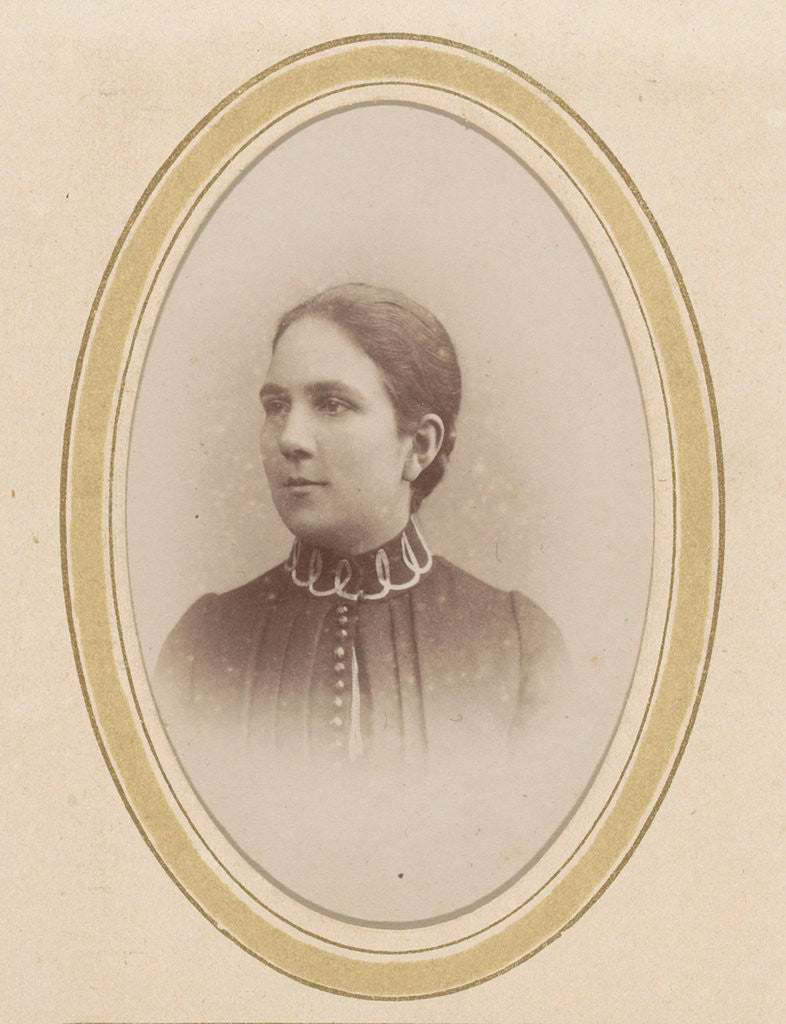 Detail of Portrait of a woman with a pleated jacket and a decorated board by Adolphe Zimmermans