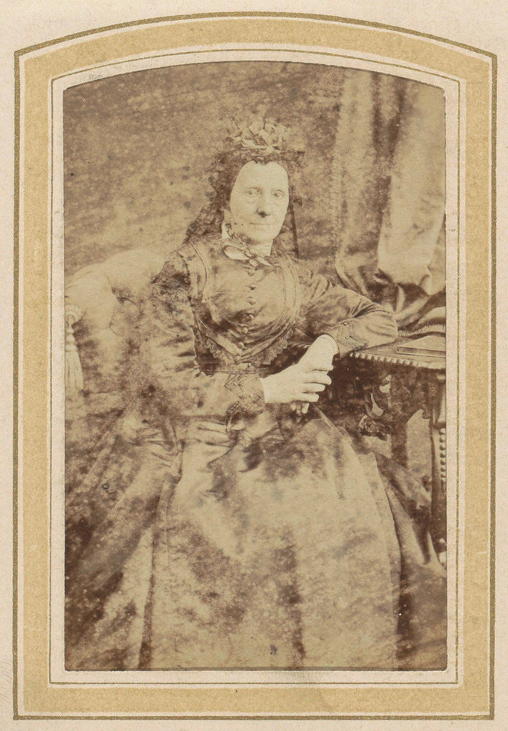 Detail of Portrait of an old woman in a dress at a table by Albert Greiner