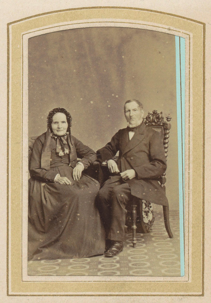 Detail of Portrait of a woman in a dress with headdress and a seated man by J.C. Reesinck