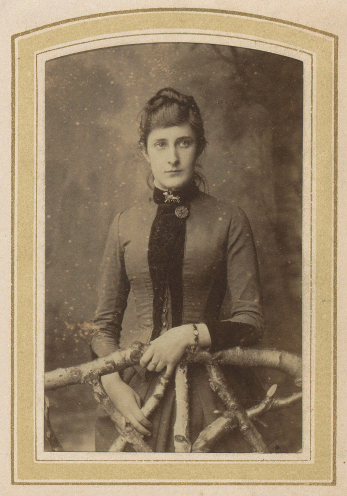 Detail of Portrait of a woman in a dress on a fence by J.H. van der Laag
