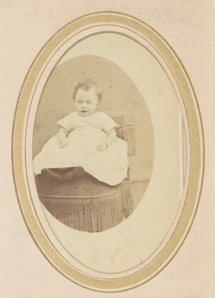 Detail of Portrait of a baby in a dress on a chair by Anonymous