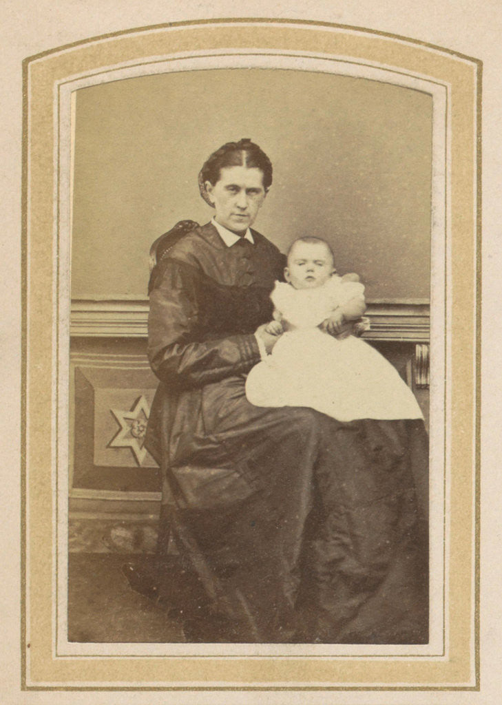 Detail of Portrait of a woman in a dress with a baby on lap by L.H. Serré