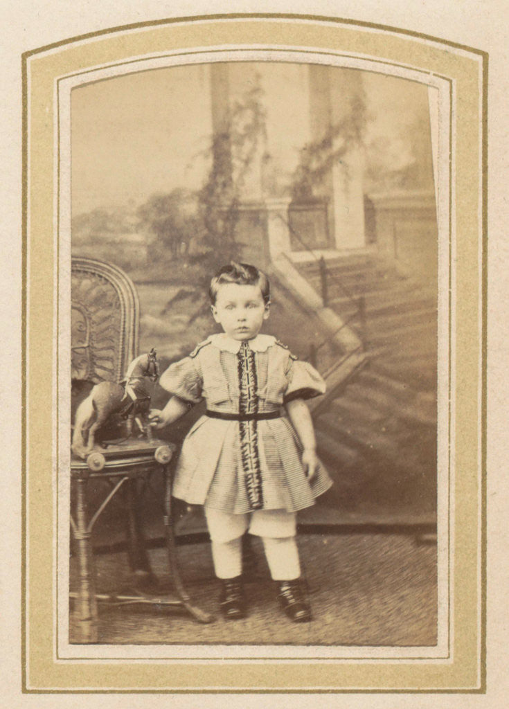 Detail of Portrait of a little girl in a dress with a toy horse by Franz Wilhelm Deutmann