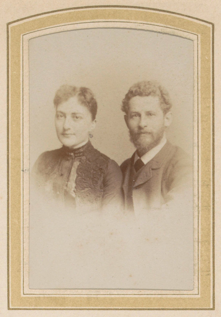 Detail of Portrait of a woman with a decorated dress and a man with curly hair, a beard and a tie, called Uncle Homer by Jan Goedeljee